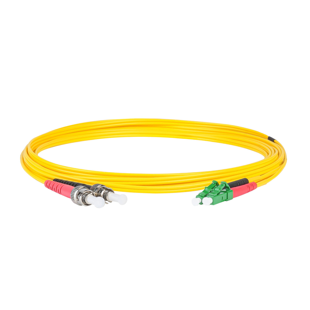 0.2dB LC/APC to ST/UPC Single-mode Duplex Fiber Patch Cable | Corning SMF-28 Ultra Fiber | Red and Black Boots | OS1/OS2 Compatible | OFNR Jacket