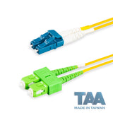 TAA Compliant Fiber Patch Cable | 0.2dB SC/APC to LC/UPC Single-mode Duplex | Corning SMF-28 Ultra Fiber | OS1/OS2 Compatible | OFNR Jacket