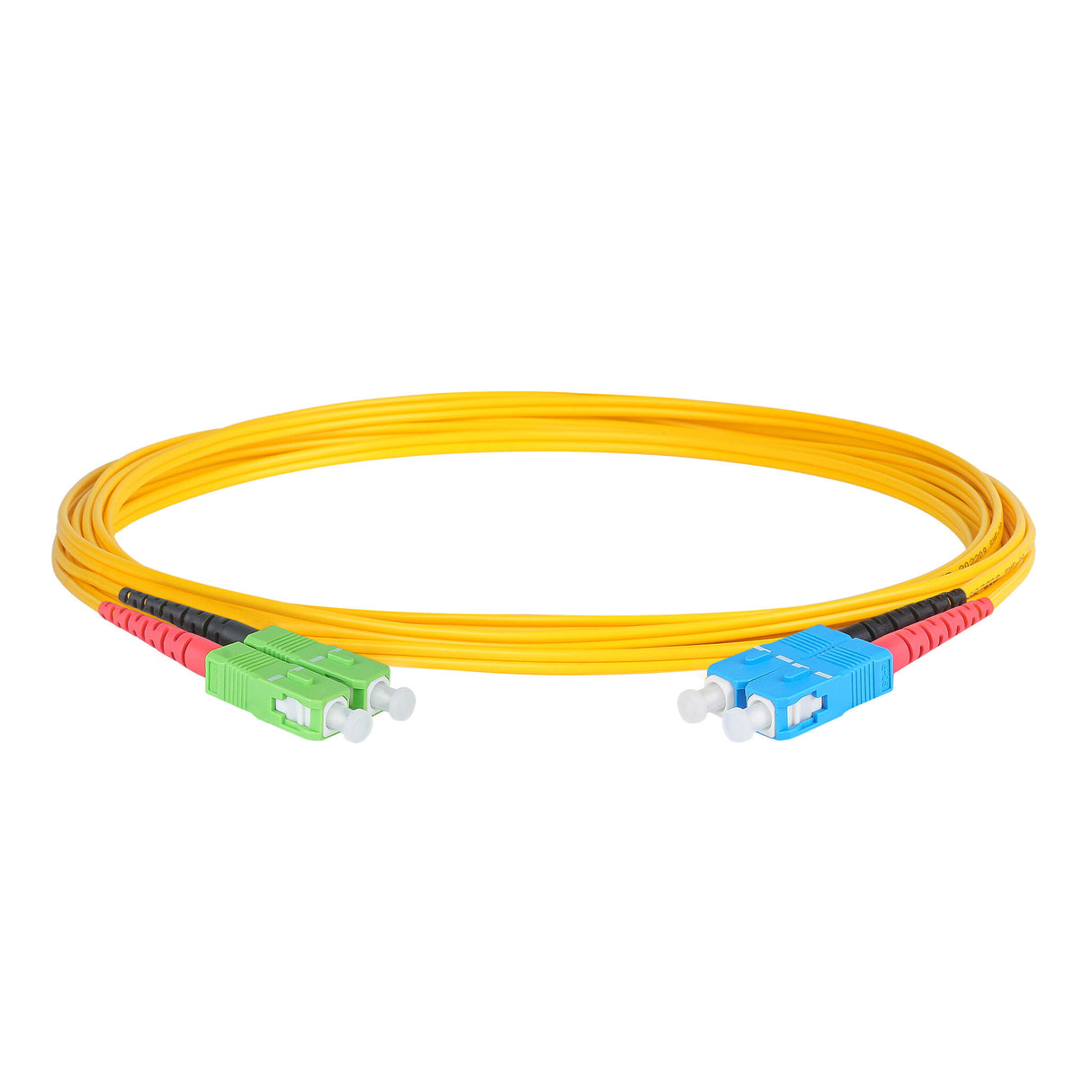 0.2dB SC/APC to SC/UPC Single-mode Duplex Fiber Patch Cable | Corning SMF-28 Ultra Fiber | Red and Black Boots | OS1/OS2 Compatible | OFNR Jacket