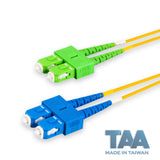 TAA Compliant Fiber Patch Cable | 0.2dB SC/APC to SC/UPC Single-mode Duplex | Corning SMF-28 Ultra Fiber | OS1/OS2 Compatible | OFNR Jacket