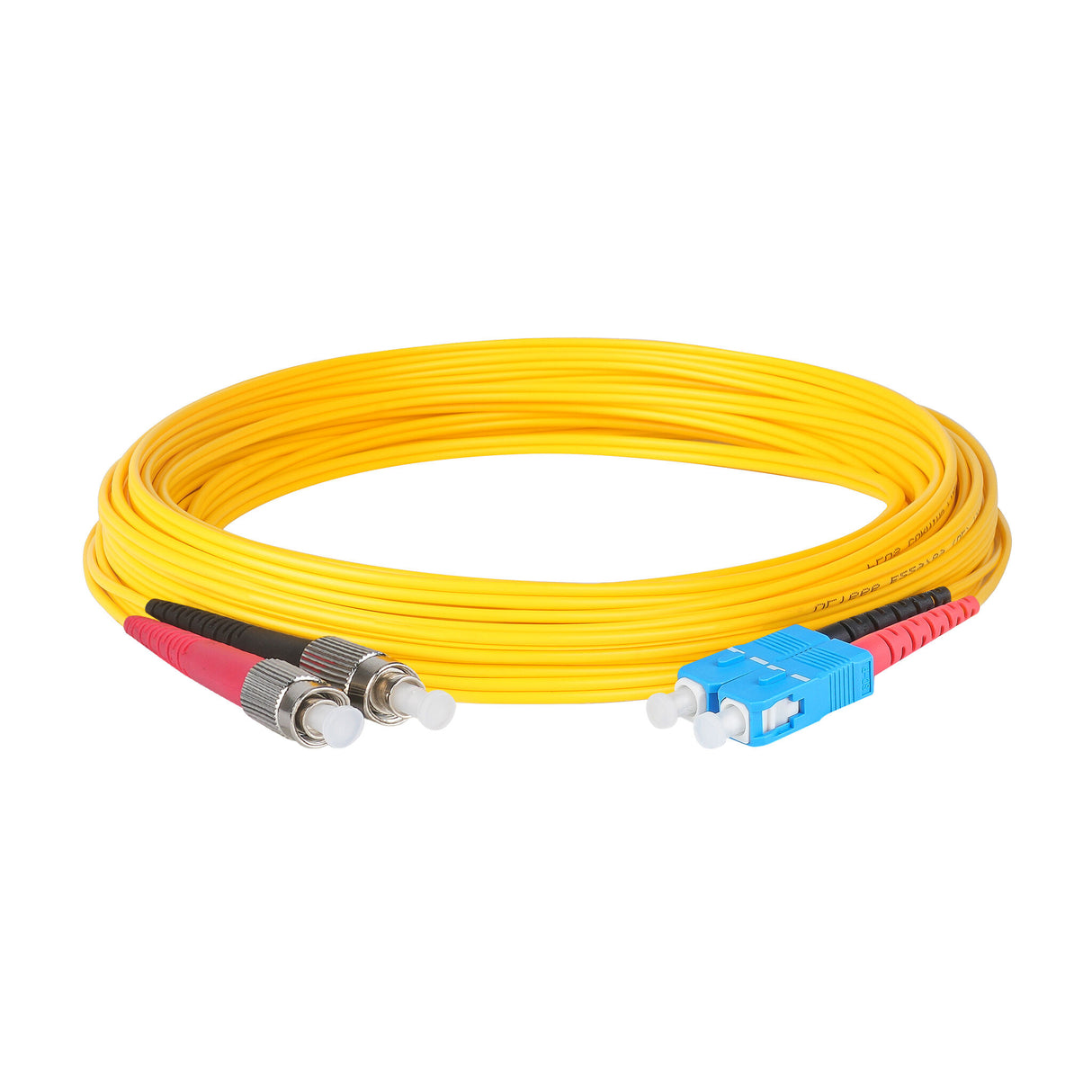 0.2dB FC/APC to SC/UPC Single-mode Duplex Fiber Patch Cable | Corning SMF-28 Ultra Fiber | Red and Black Boots | OS1/OS2 Compatible | OFNR Jacket