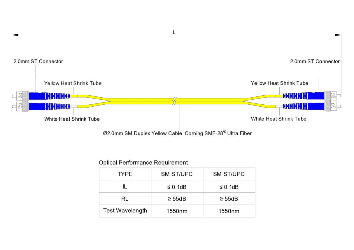 Ultra Low Loss 0.1dB ST/UPC to ST/UPC Single-mode Duplex Fiber Patch Cable | Corning SMF-28 Ultra Fiber | OS1/OS2 Compatible | OFNR Jacket