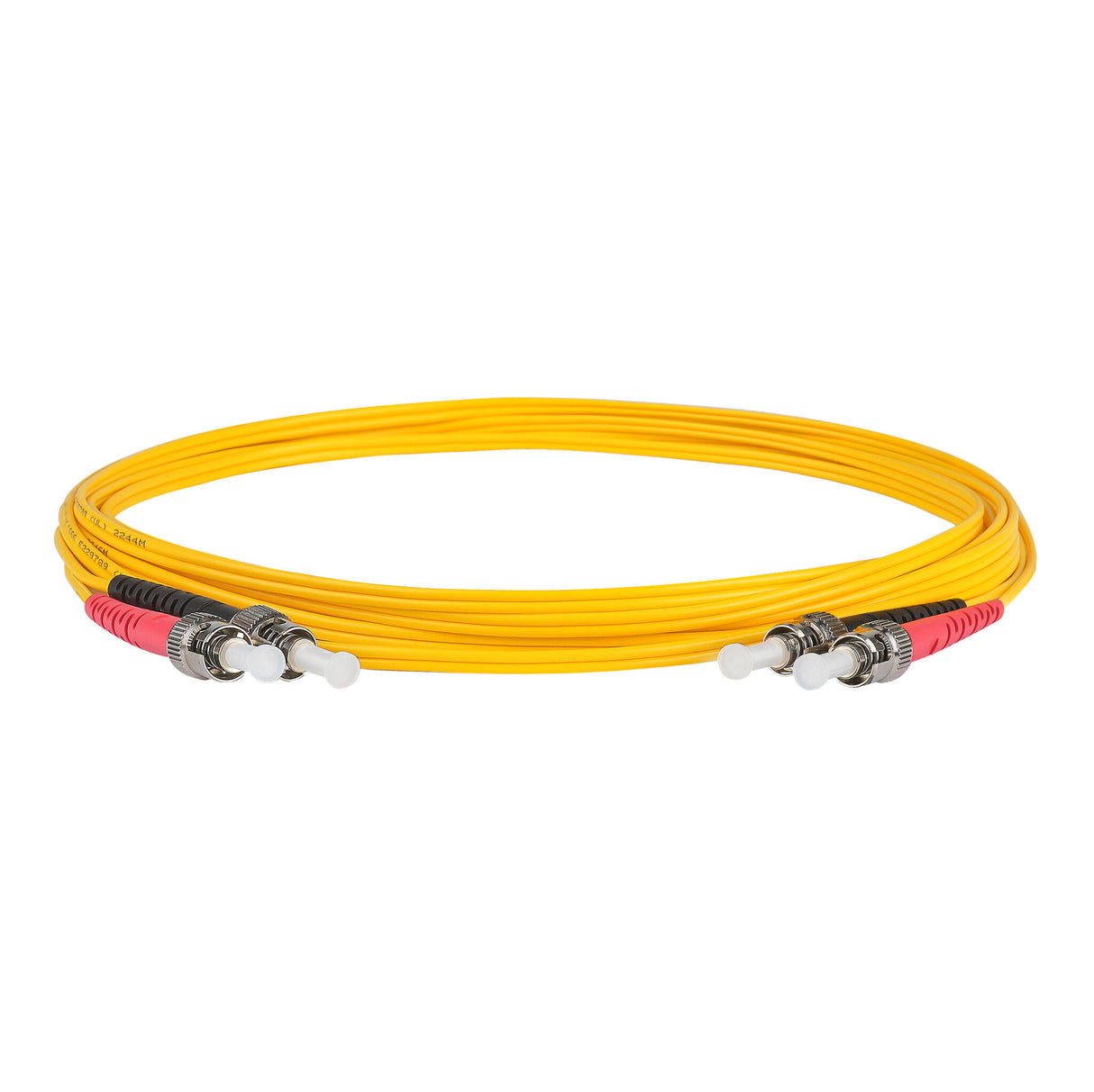0.2dB ST/UPC to ST/UPC Single-mode Duplex Fiber Patch Cable | Corning SMF-28 Ultra Fiber | Red and Black Boots | OS1/OS2 Compatible | OFNR Jacket