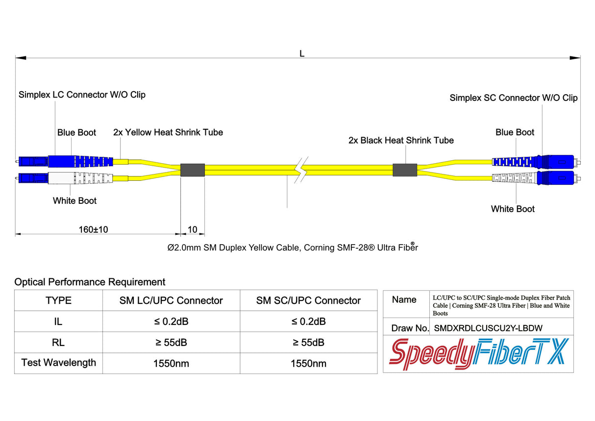 TAA Compliant Fiber Patch Cable | 0.2dB LC/UPC to SC/UPC Single-mode Duplex | Corning SMF-28 Ultra Fiber | OS1/OS2 Compatible | OFNP Jacket