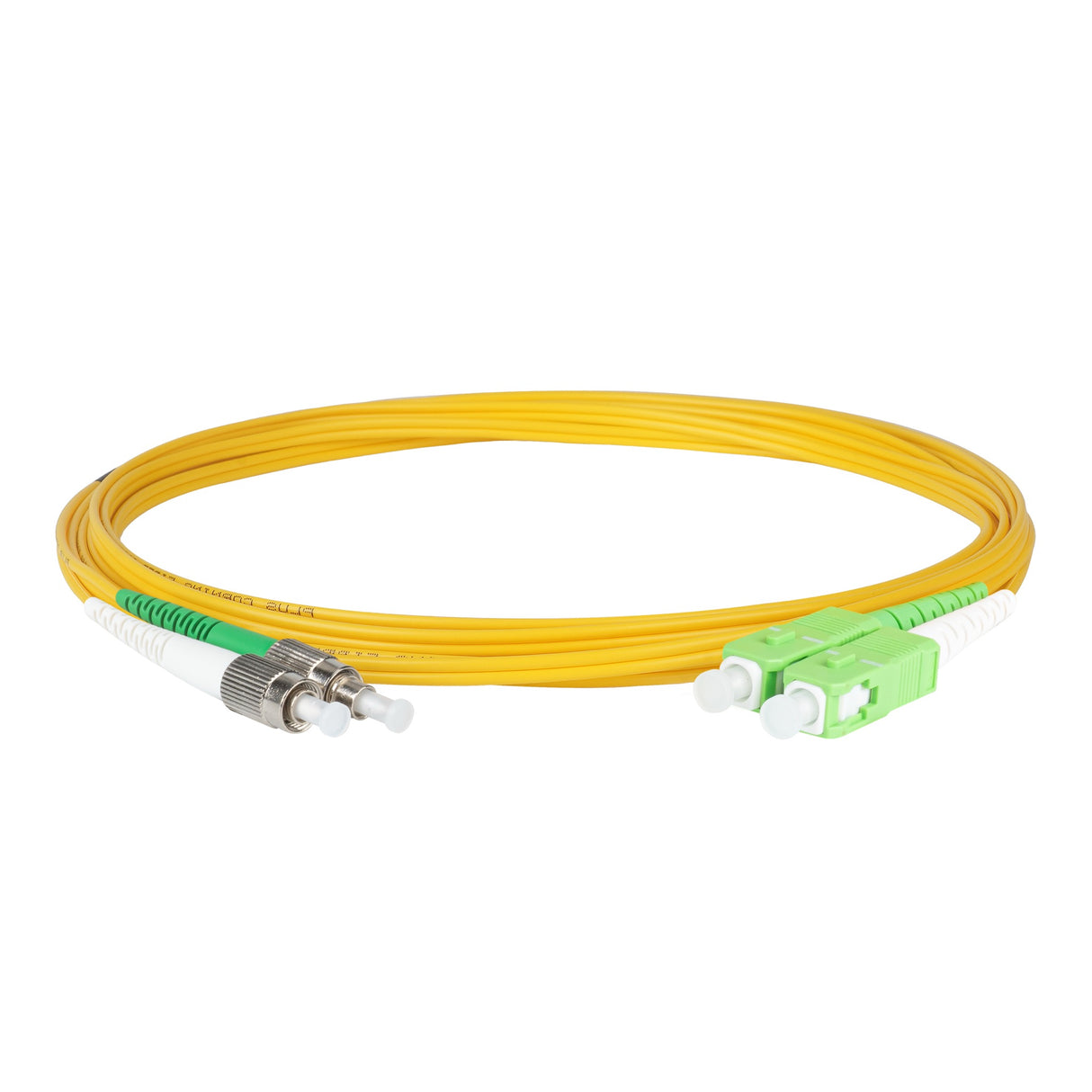 Ultra Low Loss 0.1dB SC/APC to FC/APC Single-mode Duplex Fiber Patch Cable | Corning SMF-28 Ultra Fiber | Green and White Boots | OS1/OS2 Compatible | OFNR Jacket