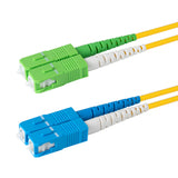 Ultra Low Loss 0.1dB SC/APC to SC/UPC Single-mode Duplex Fiber Patch Cable | Corning SMF-28 Ultra Fiber | Green, Blue and White Boots | OS1/OS2 Compatible | OFNR Jacket