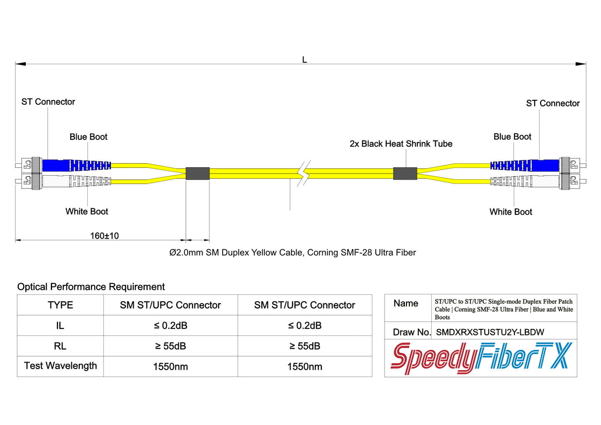 TAA Compliant Fiber Patch Cable | 0.2dB ST/UPC to ST/UPC Single-mode Duplex | Corning SMF-28 Ultra Fiber | OS1/OS2 Compatible | OFNP Jacket