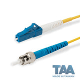 TAA Compliant Fiber Patch Cable | 0.2dB LC/UPC to ST/UPC Single-mode Simplex | Corning SMF-28 Ultra Fiber | OS1/OS2 Compatible | OFNP Jacket