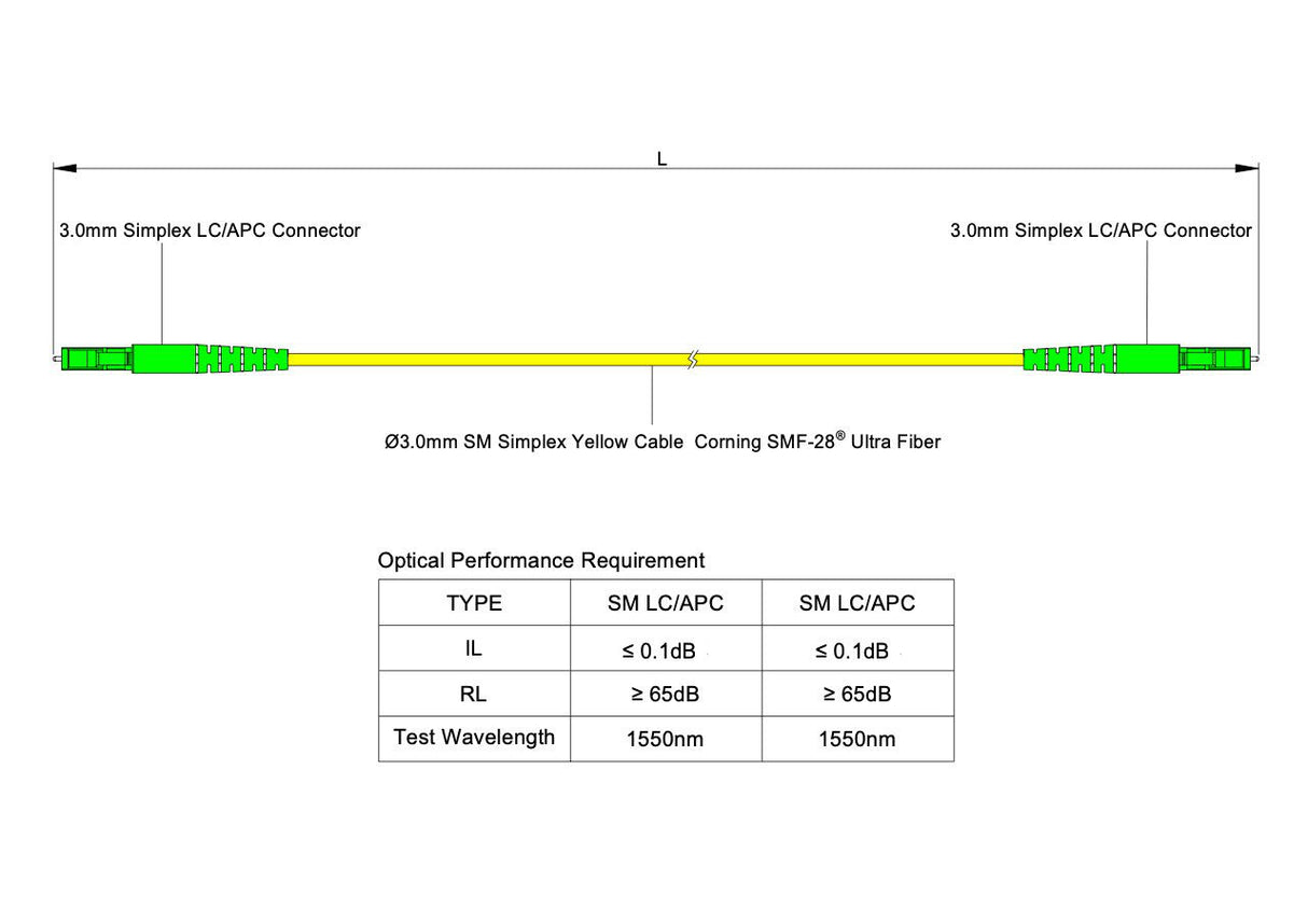 Ultra Low Loss 0.1dB LC/APC to LC/APC Single-mode Simplex Fiber Patch Cable | Corning SMF-28 Ultra Fiber | OS1/OS2 Compatible | OFNR Jacket