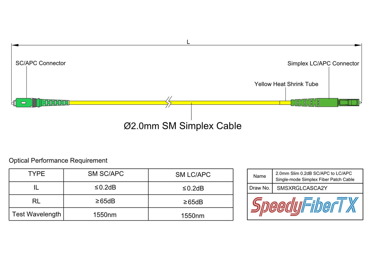 0.2dB Slim LC/APC to SC/APC Single-mode Simplex Fiber Patch Cable | Corning SMF-28 Ultra Fiber | OS1/OS2 Compatible | OFNR Jacket