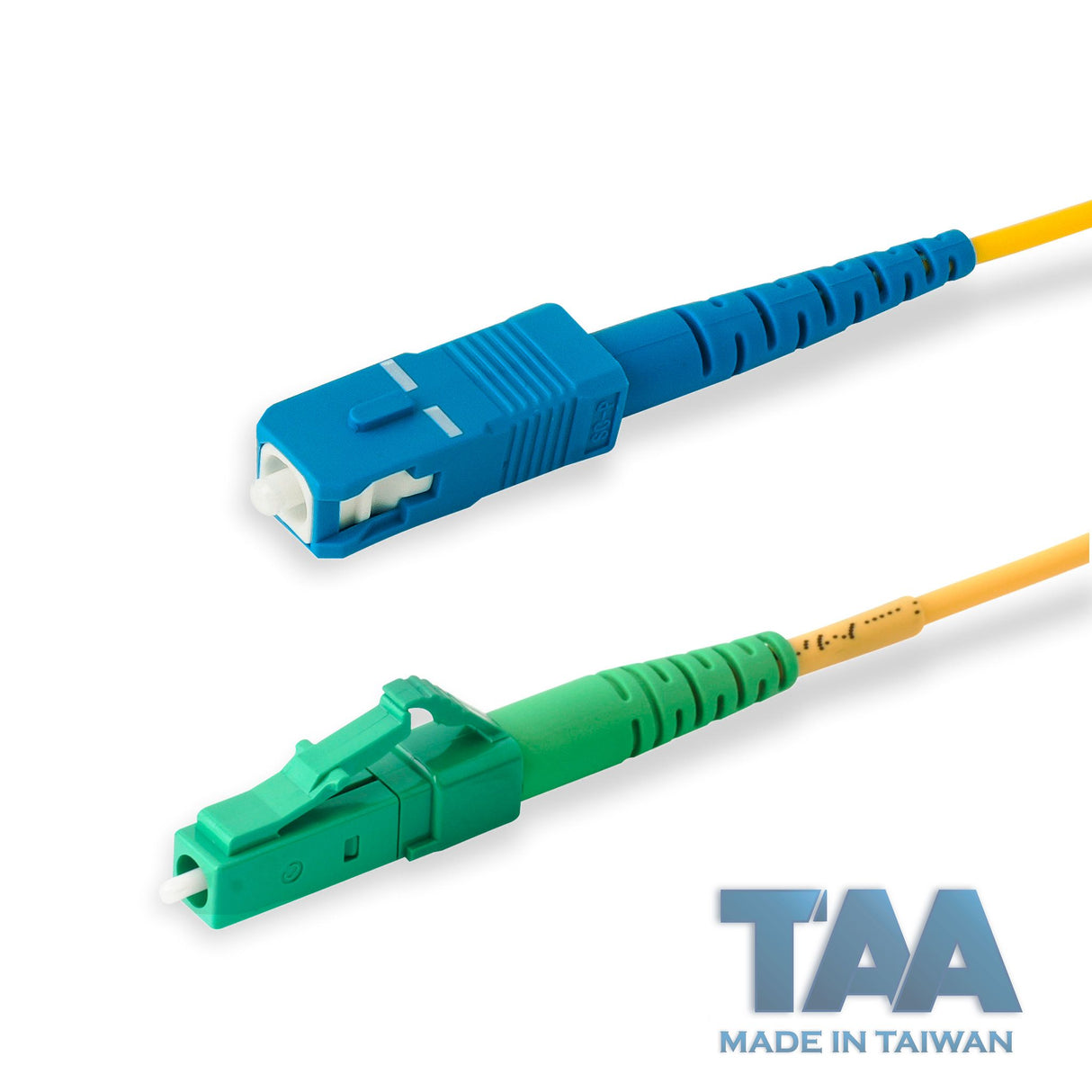 TAA Compliant Fiber Patch Cable | 0.2dB LC/APC to SC/UPC Single-mode Simplex | Corning SMF-28 Ultra Fiber | OS1/OS2 Compatible | OFNP Jacket