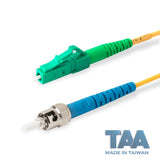 TAA Compliant Fiber Patch Cable | 0.2dB LC/APC to ST/UPC Single-mode Simplex | Corning SMF-28 Ultra Fiber | OS1/OS2 Compatible | OFNP Jacket