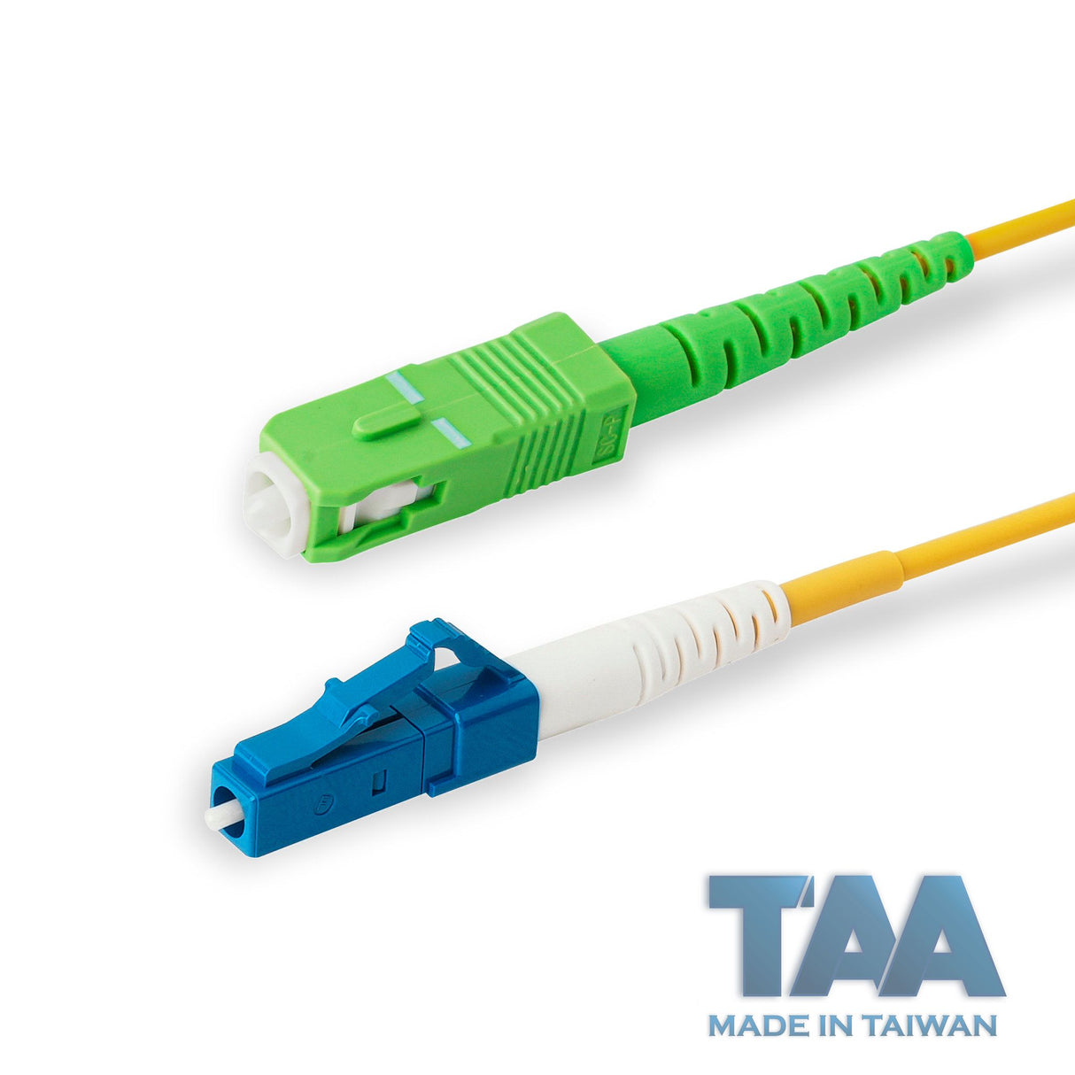 TAA Compliant Fiber Patch Cable | 0.2dB SC/APC to LC/UPC Single-mode Simplex | Corning SMF-28 Ultra Fiber | OS1/OS2 Compatible | OFNP Jacket