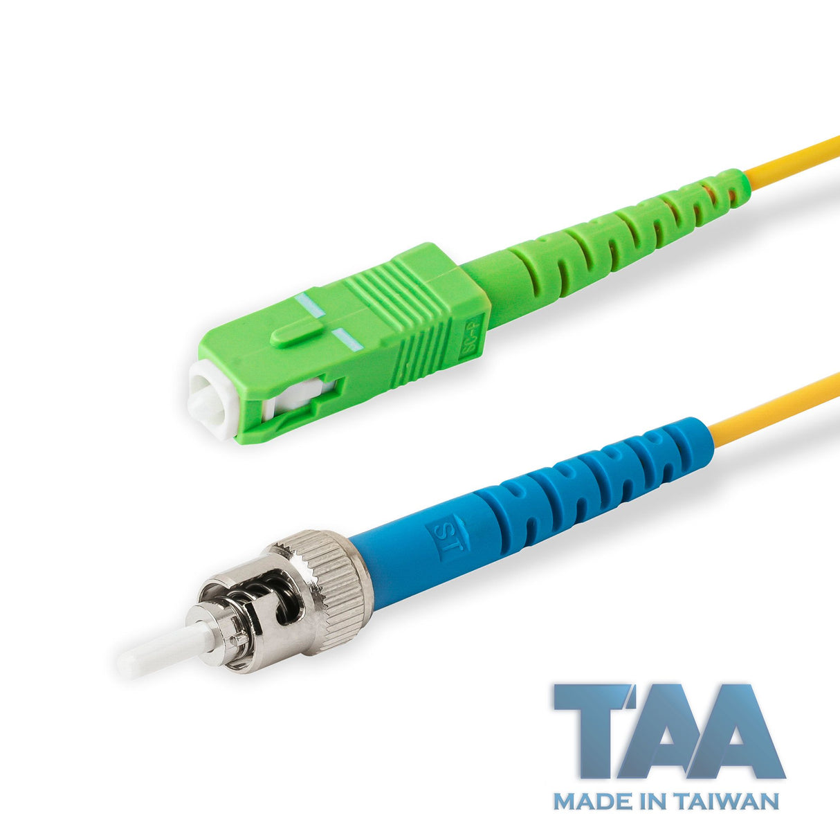 TAA Compliant Fiber Patch Cable | 0.2dB SC/APC to ST/UPC Single-mode Simplex | Corning SMF-28 Ultra Fiber | OS1/OS2 Compatible | OFNR Jacket