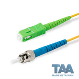 TAA Compliant Fiber Patch Cable | 0.2dB SC/APC to ST/UPC Single-mode Simplex | Corning SMF-28 Ultra Fiber | OS1/OS2 Compatible | OFNR Jacket
