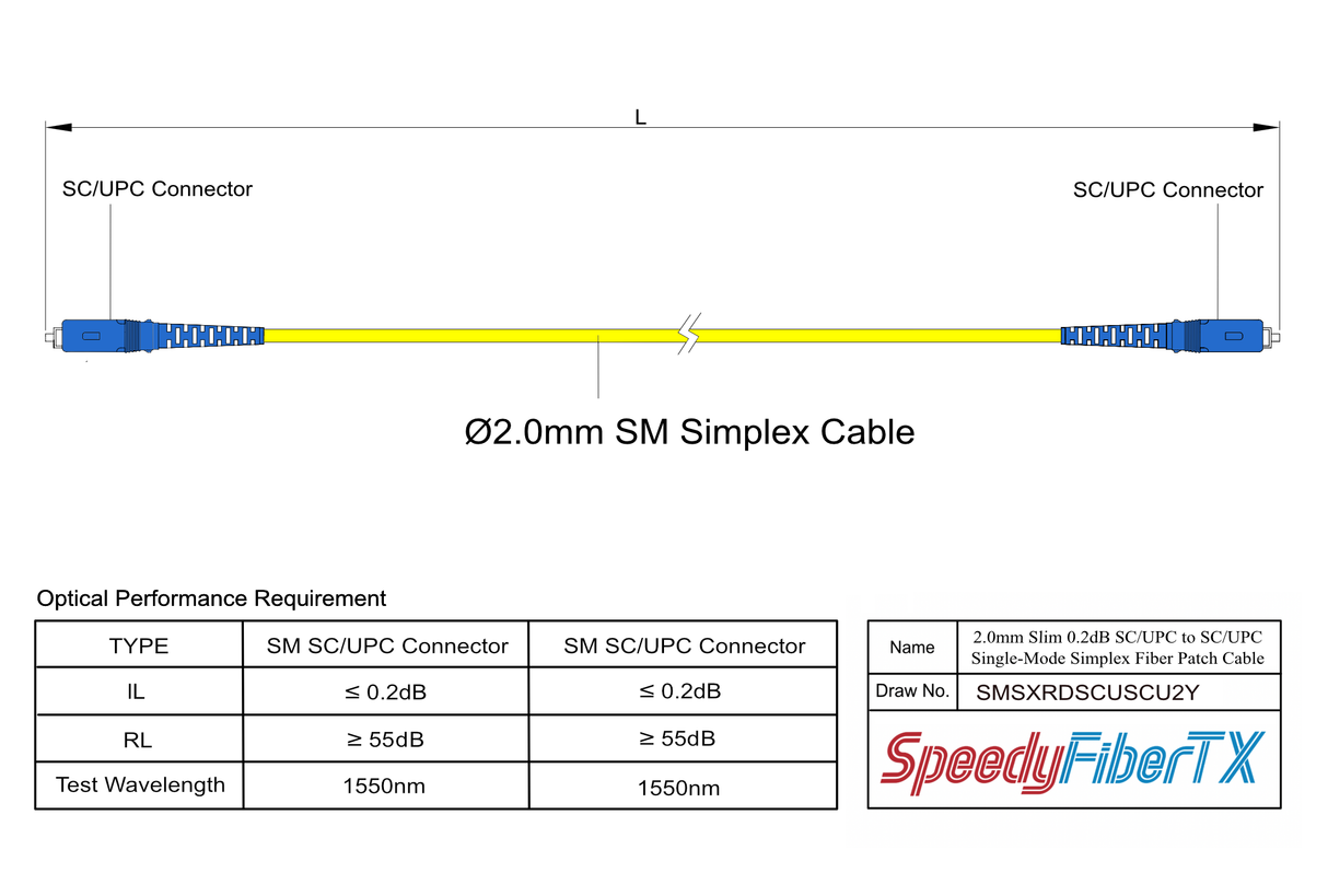 0.2dB Slim SC/UPC to SC/UPC Single-mode Simplex Fiber Patch Cable | Corning SMF-28 Ultra Fiber | OS1/OS2 Compatible | OFNR Jacket