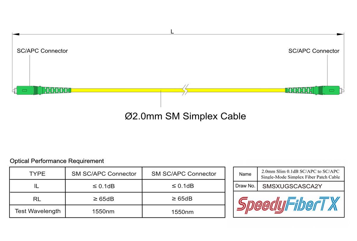 Ultra Low Loss 0.1dB Slim SC/APC to SC/APC Single-mode Simplex Fiber Patch Cable | Corning SMF-28 Ultra Fiber | OS1/OS2 Compatible | OFNR Jacket