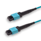8-Fiber Low Loss Non-Pinned MPO/UPC to Non-Pinned MPO/UPC Jumper Cable | Corning ClearCurve OM3 Multimode Optical Fiber | Type B, Aqua MPO Connector, Aqua OFNR Cable Jacket