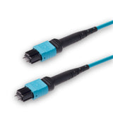 12-Fiber Low Loss Pinned MPO/UPC to Pinned MPO/UPC Jumper Cable | Corning ClearCurve OM3 Multimode Optical Fiber | Type A, Aqua MPO Connector, Aqua LSZH Cable Jacket