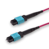 12-Fiber Low Loss Pinned MPO/UPC to Non-Pinned MPO/UPC Jumper Cable | Corning ClearCurve OM4 Multimode Optical Fiber | Type A, Aqua MPO Connector, Magenta LSZH Cable Jacket