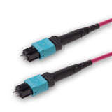 12-Fiber Low Loss Pinned MPO/UPC to Pinned MPO/UPC Jumper Cable | Corning ClearCurve OM4 Multimode Optical Fiber | Type B, Aqua MPO Connector, Magenta OFNR Cable Jacket