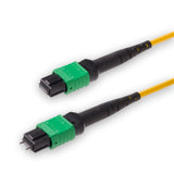 12-Fiber Low Loss Pinned MPO/APC to Non-Pinned MPO/APC Jumper Cable | Corning SMF-28 Ultra Single-mode Optical Fiber | OS1/OS2 Compatible | Type A, Green MPO Connector, Yellow LSZH Cable Jacket