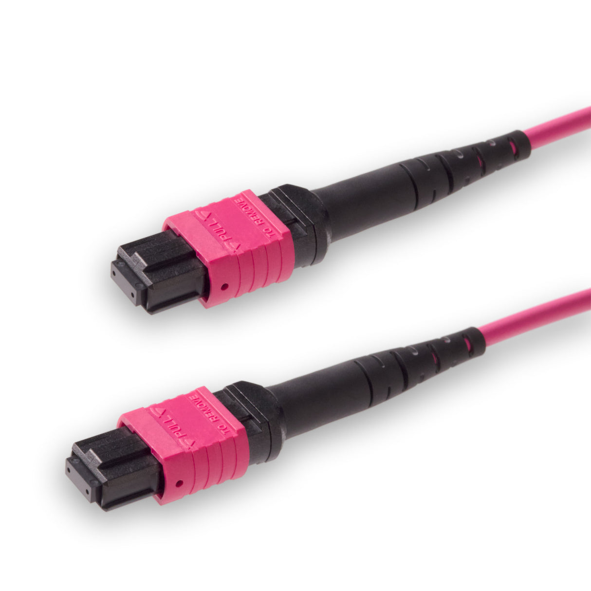 8-Fiber Low Loss Non-Pinned MPO/UPC to Non-Pinned MPO/UPC Jumper Cable | Corning ClearCurve OM4 Multimode Optical Fiber | Type B, Magenta MPO Connector, Magenta LSZH Cable Jacket