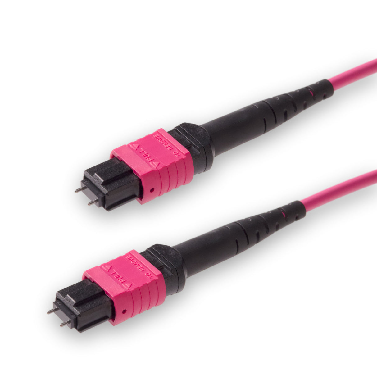 12-Fiber Low Loss Pinned MPO/UPC to Pinned MPO/UPC Jumper Cable | Corning ClearCurve OM4 Multimode Optical Fiber | Type A, Magenta MPO Connector, Magenta OFNP Cable Jacket