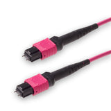 12-Fiber Low Loss Pinned MPO/UPC to Pinned MPO/UPC Jumper Cable | Corning ClearCurve OM4 Multimode Optical Fiber | Type A, Magenta MPO Connector, Magenta OFNP Cable Jacket