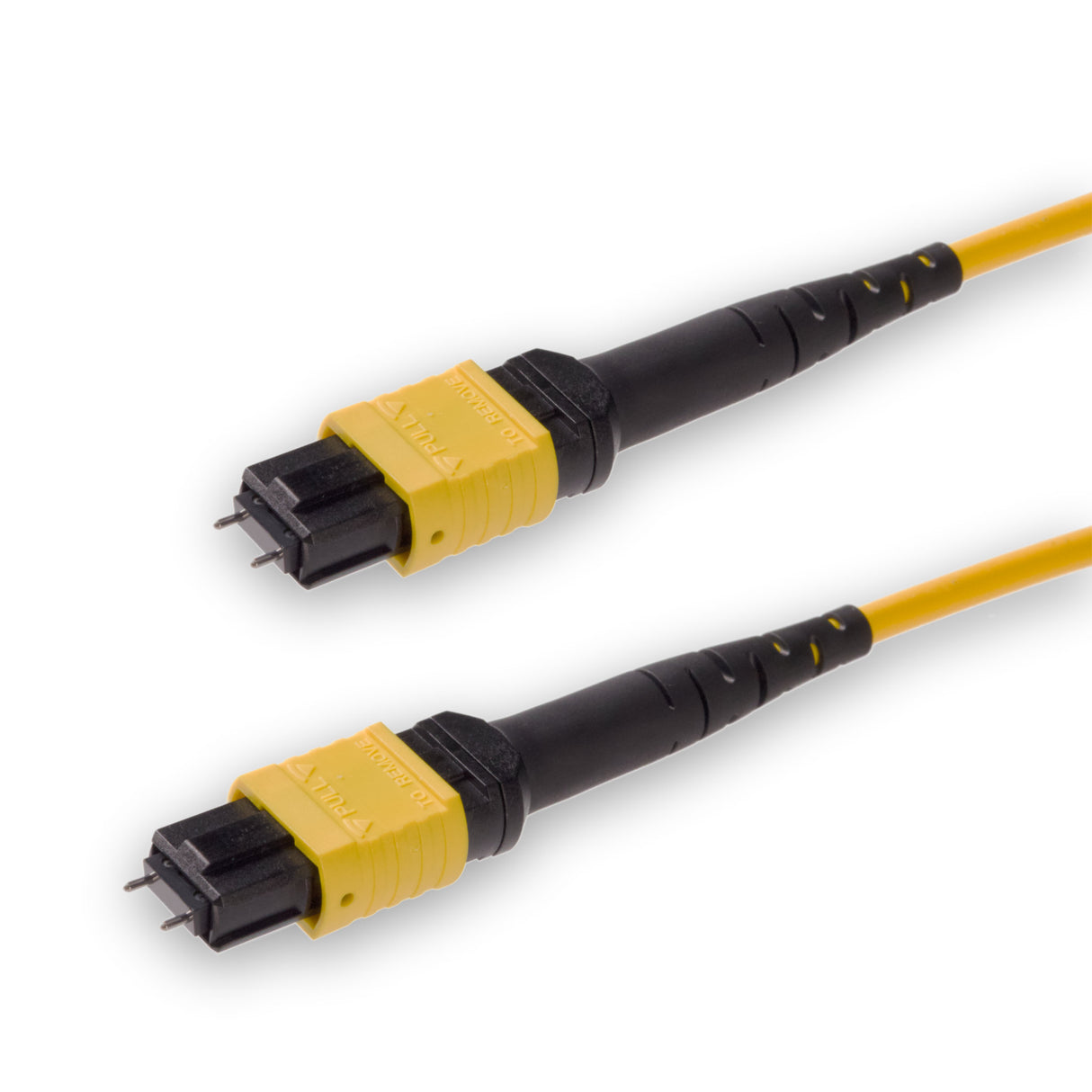 12-Fiber Low Loss Pinned MPO/APC to Pinned MPO/APC Jumper Cable | Corning SMF-28 Ultra Single-mode Optical Fiber | OS1/OS2 Compatible | Type B, Yellow MPO Connector, Yellow LSZH Cable Jacket