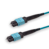 12-Fiber Elite Pinned MTP/UPC to Pinned MTP/UPC Jumper Cable | Corning ClearCurve OM3 Multimode Optical Fiber | Type A, Aqua MTP Connector, Aqua LSZH Cable Jacket