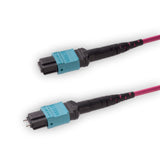 12-Fiber Elite Pinned MTP/UPC to Non-Pinned MTP/UPC Jumper Cable | Corning ClearCurve OM4 Multimode Optical Fiber | Type B, Aqua MTP Connector, Magenta LSZH Cable Jacket