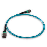 16-Fiber Elite Non-Pinned MTP/APC to Non-Pinned MTP/APC Jumper Cable | Corning ClearCurve OM4 Multimode Optical Fiber | Type B Crossover, Green MTP Connector, Aqua OFNP Cable Jacket