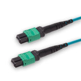8-Fiber Elite Non-Pinned MTP/APC to Non-Pinned MTP/APC Jumper Cable | Corning ClearCurve OM4 Multimode Optical Fiber | Type B, Green MTP Connector, Aqua OFNP Cable Jacket