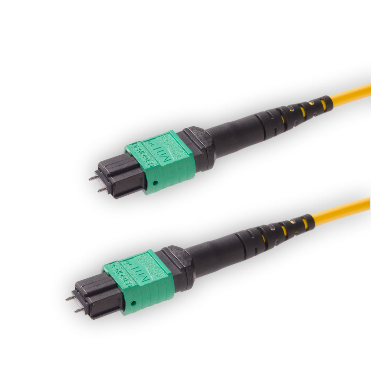 12-Fiber Elite Pinned MTP/APC to Pinned MTP/APC Jumper Cable | Corning SMF-28 Ultra Single-mode Optical Fiber | OS1/OS2 Compatible | Type B, Green MTP Connector, Yellow OFNP Cable Jacket