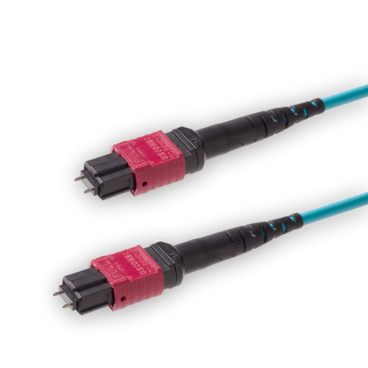 12-Fiber Elite Pinned MTP/UPC to Pinned MTP/UPC Jumper Cable | Corning ClearCurve OM4 Multimode Optical Fiber | Type B, Magenta MTP Connector, Aqua OFNP Cable Jacket