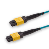 8-Fiber Elite Non-Pinned MTP/APC to Non-Pinned MTP/APC Jumper Cable | Corning ClearCurve OM4 Multimode Optical Fiber | Type B, Yellow MTP Connector, Aqua OFNP Cable Jacket