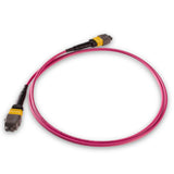 TAA Compliant | 8-Fiber Elite Non-Pinned MTP/APC to Non-Pinned MTP/APC Jumper Cable | Corning ClearCurve OM4 Multimode Optical Fiber | Type B, Yellow MTP Connector, Magenta OFNP Cable Jacket